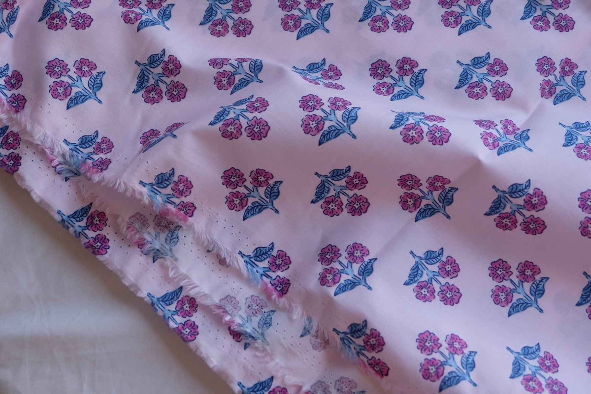 Blush Pink Vintage Floral Cotton Poplin Fabric – 2.19 yd