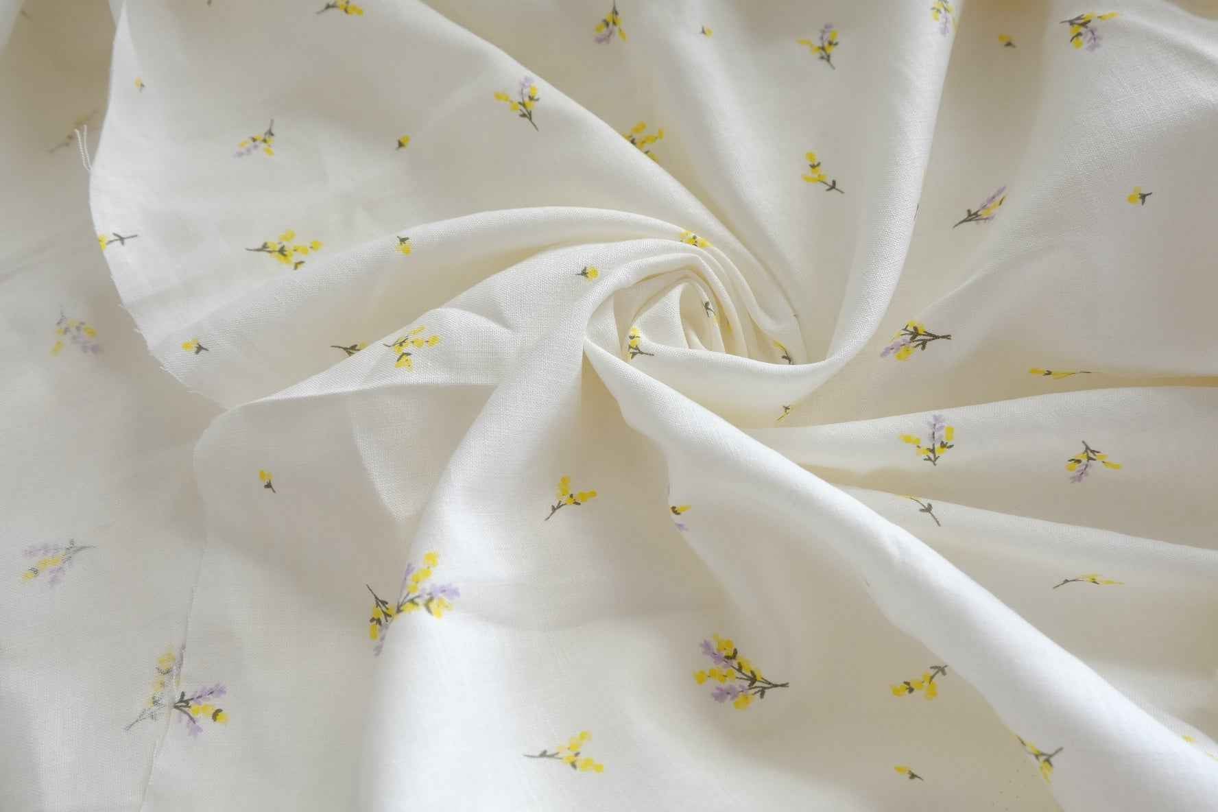 Tiny Yellow Floral Linen Fabric - 2.19 yd
