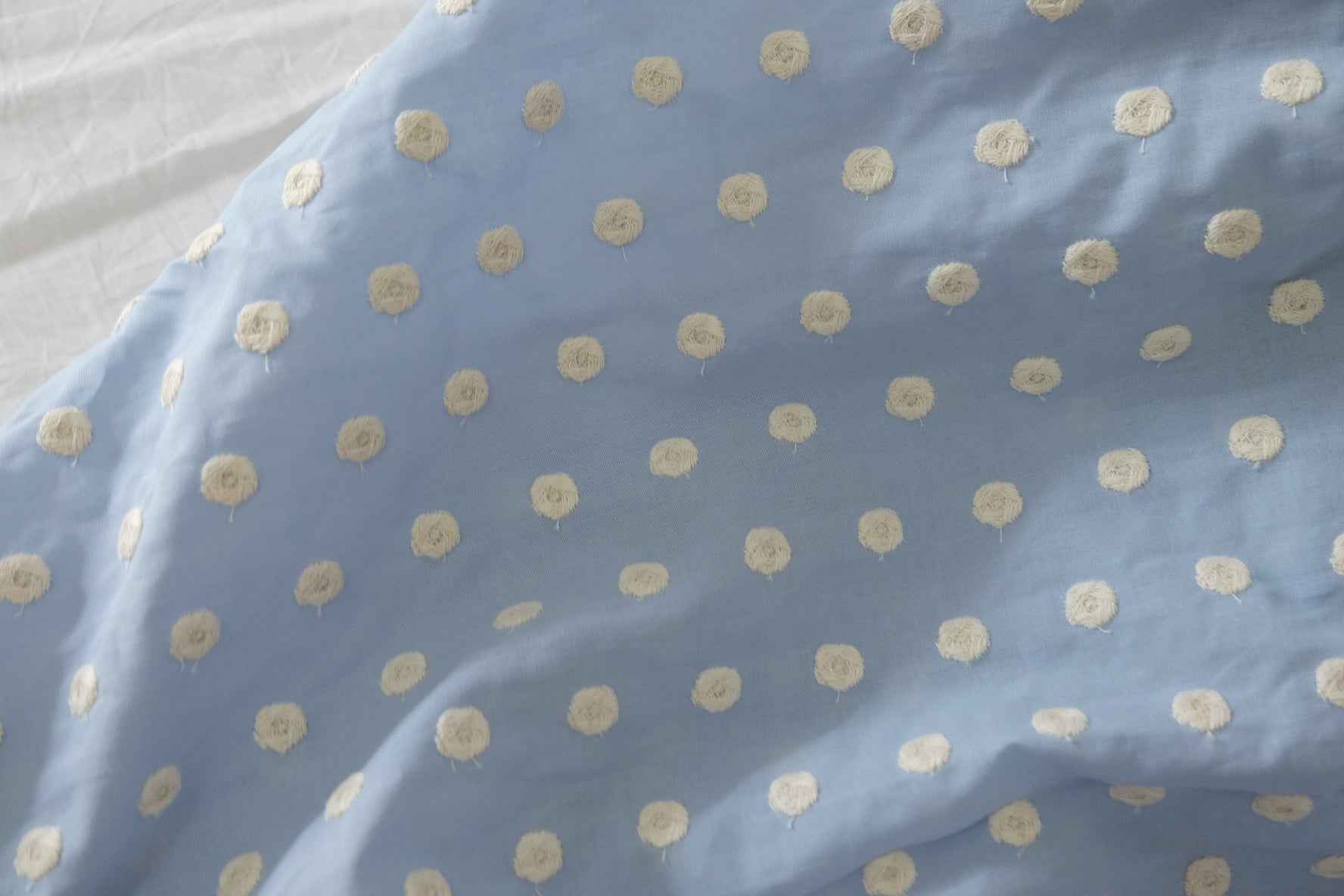 Powder Blue Embroidered Cotton Fabric – 1.6 yd