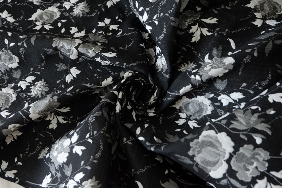 Reversible Black & Ivory Floral Brocade – 2.2 yd