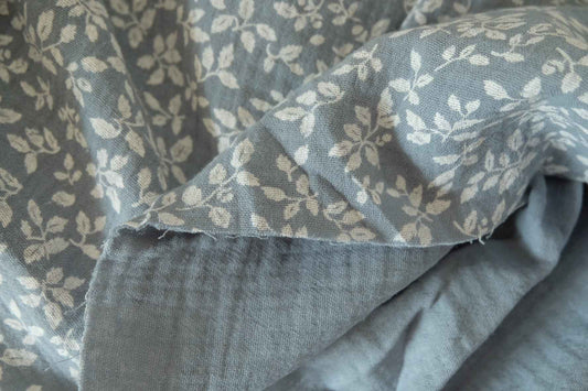 Vintage Botanical Double Gauze Cotton Fabric – Dusty Blue – 2.2 yd