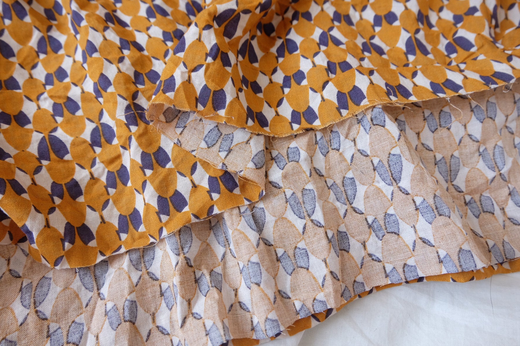 Mustard Geo Floral Linen-Cotton Fabric - 2.41 yd
