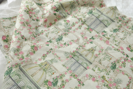 Greenhouse Rose Garden Cotton Lawn Fabric - 1.31 yd