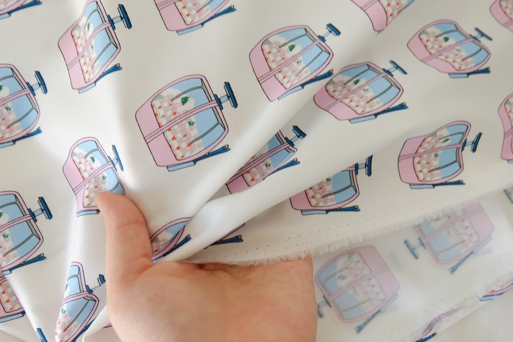 Pink Cable Car Print Cotton Sateen Fabric – 2.2 yd