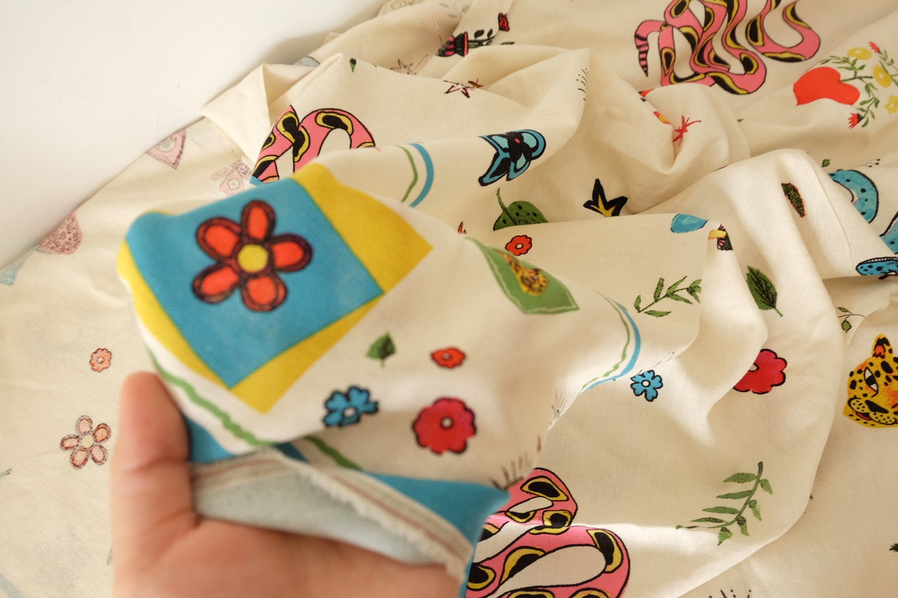 Whimsical Border Print Linen Cotton Fabric - 1.6 yd