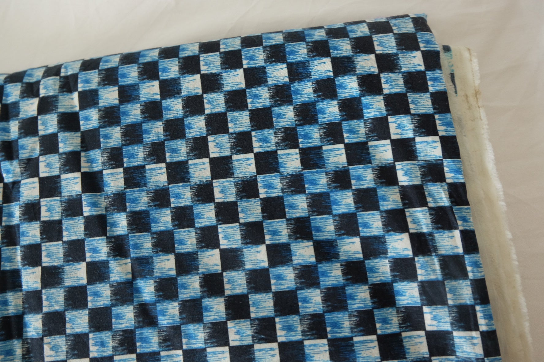 Blue Brush Checker Cotton Poplin — 3.28 yd