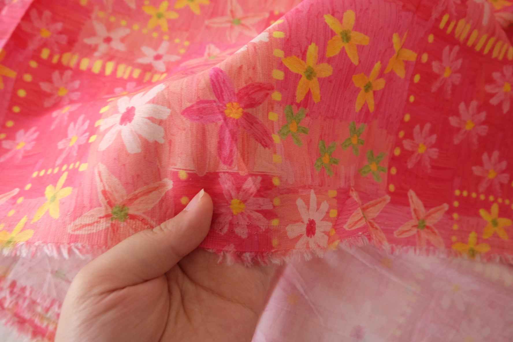Pink Floral Cotton Sateen Fabric – 3.3 yd