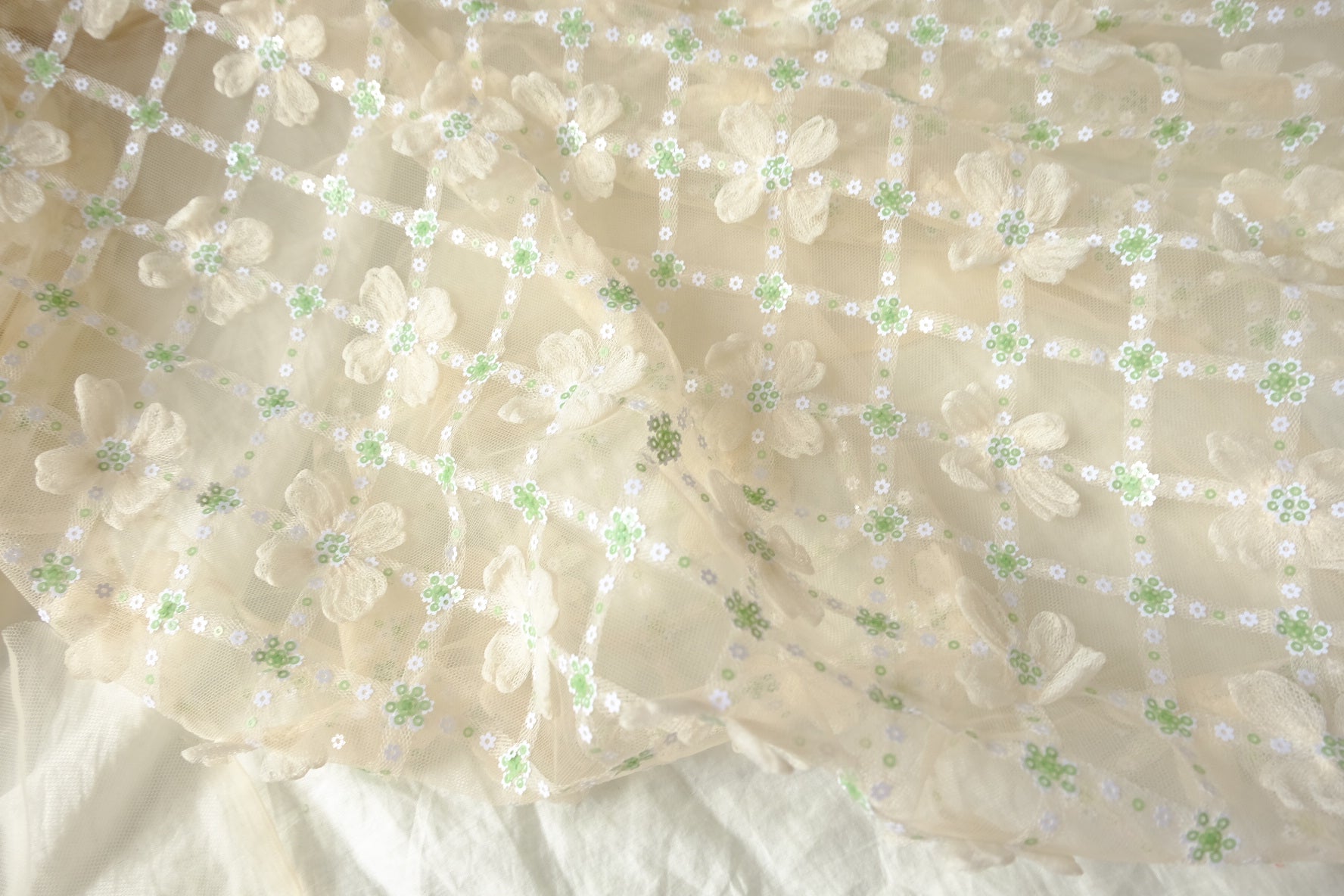 3D Floral Sequin Embroidered Tulle — 1.64 yd