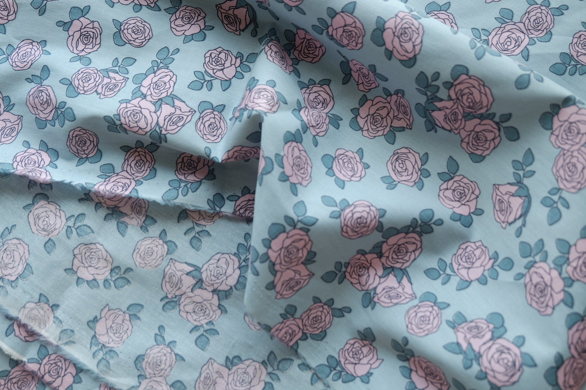 Powder Blue Rose Cotton Lawn – 3.3 yd