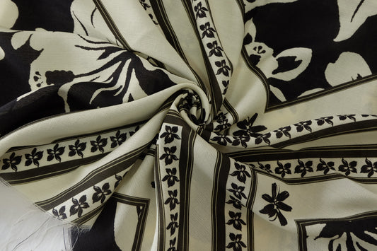 Black & Ivory Botanical Border Tencel Blend Fabric – 3.3 yd