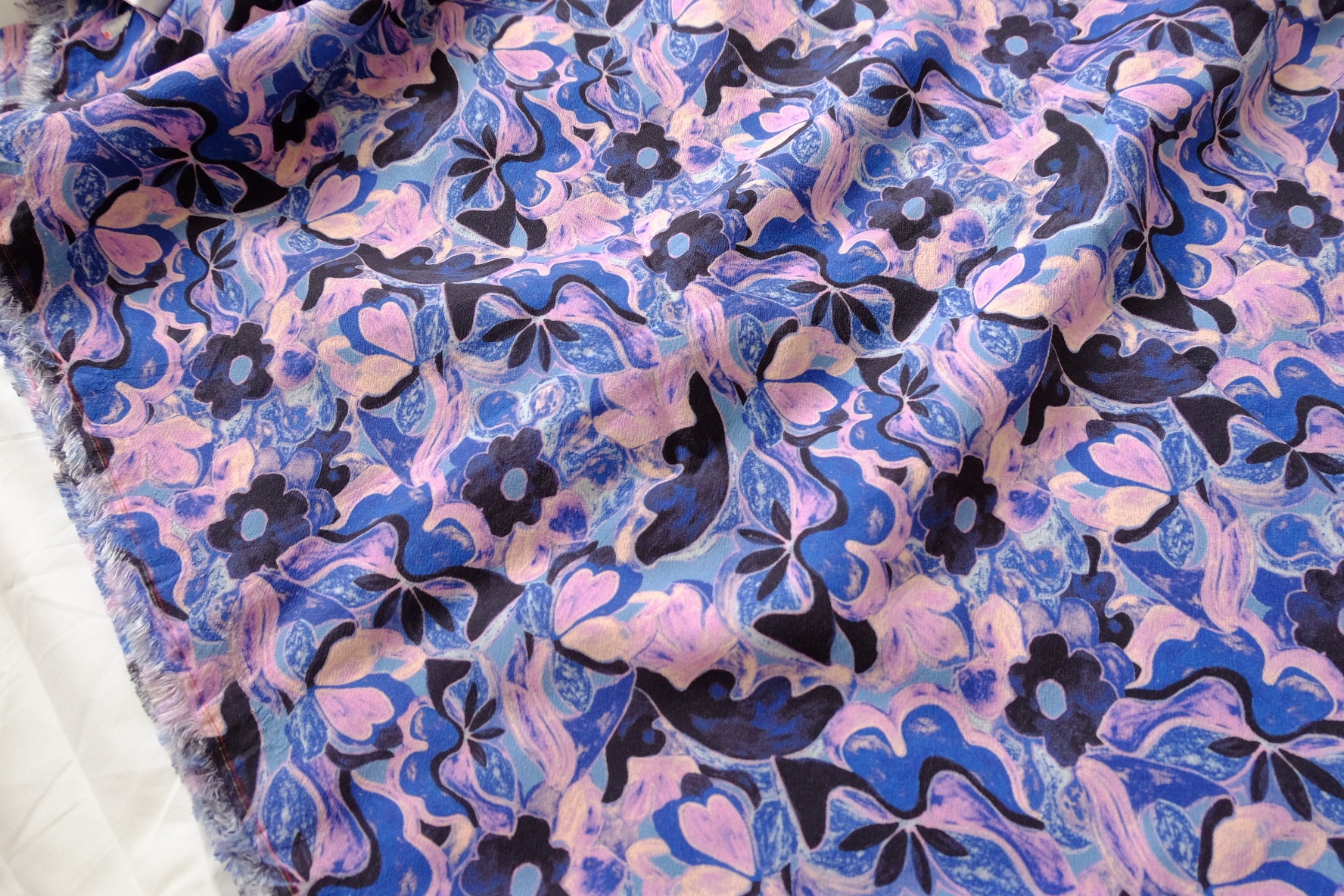 Washed Blue Violet Floral Linen Fabric - 3.28 yd