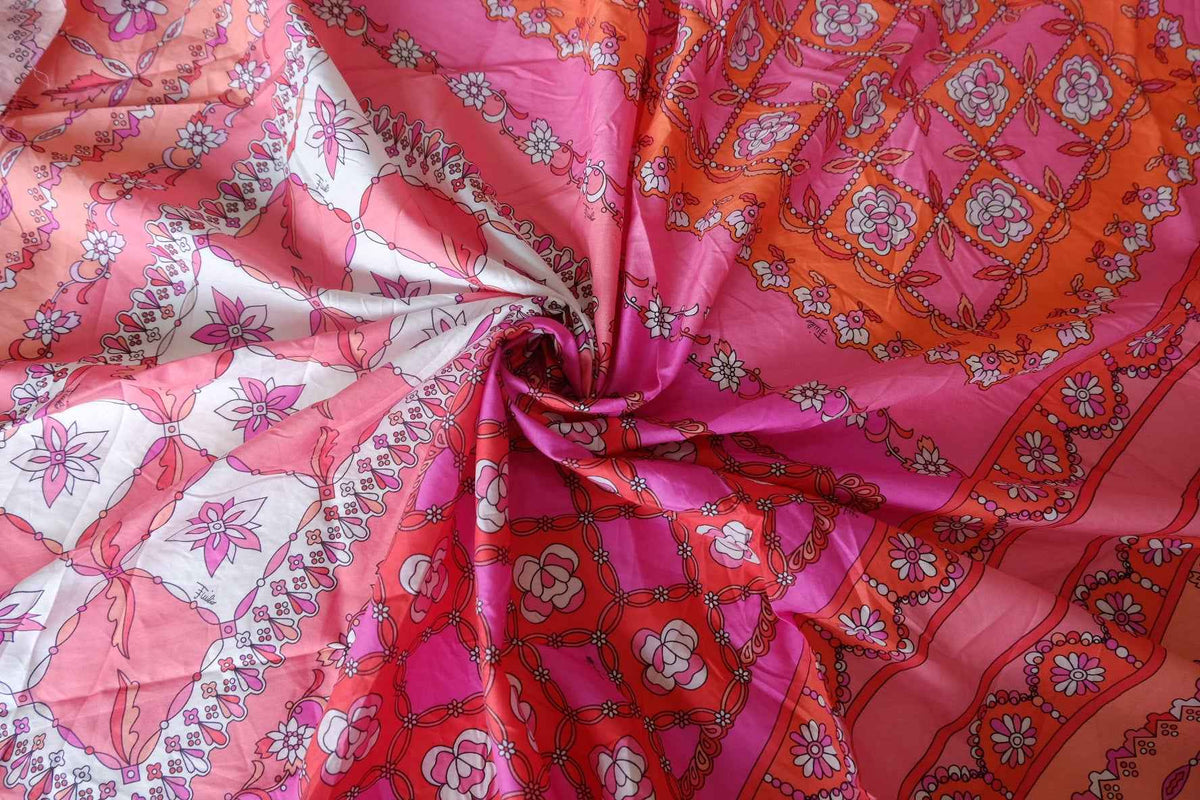 Pink & Orange Scarf-Print Cotton Lawn — 1.2 yd