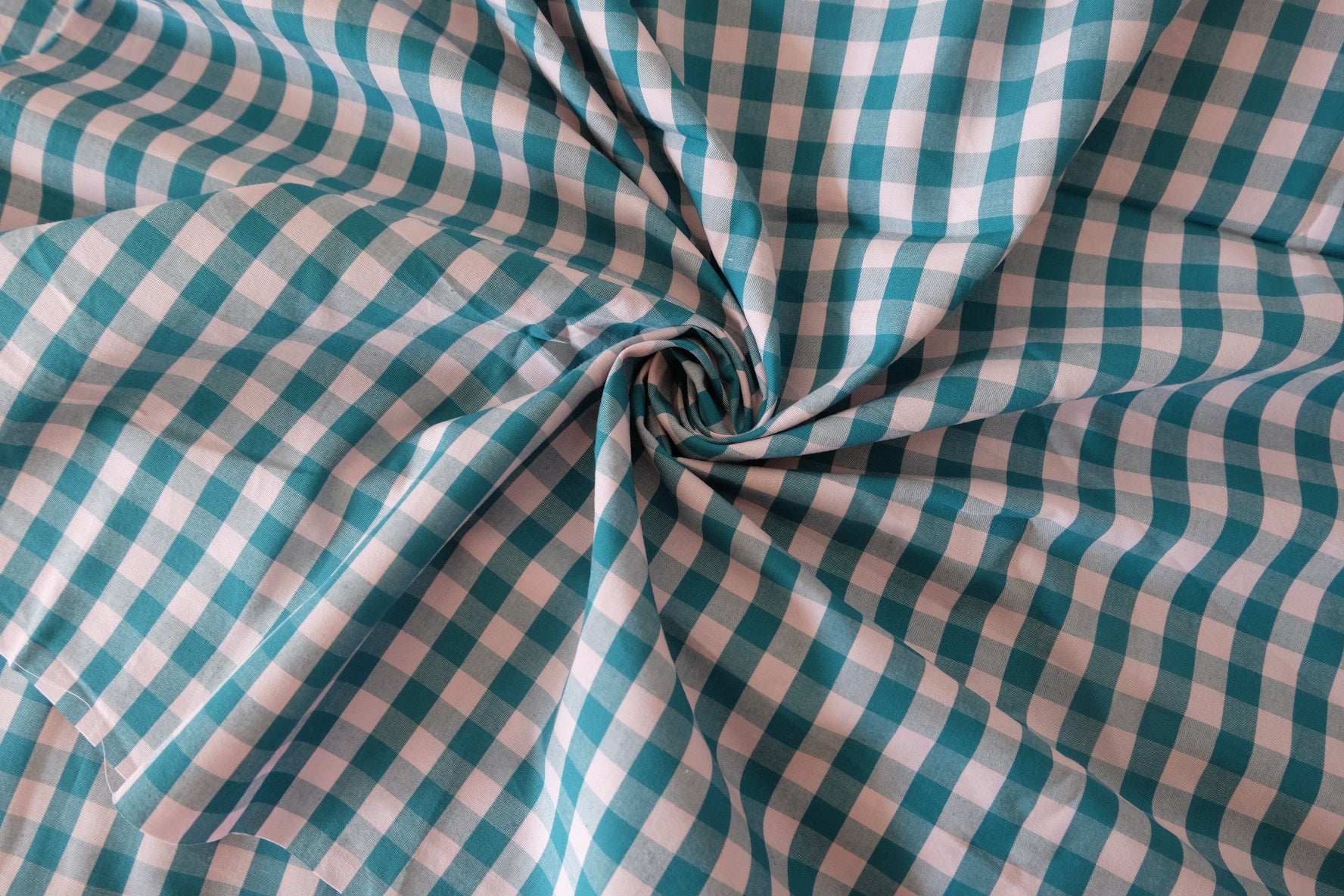 Japanese Yarn-Dyed Cotton Gingham Fabric in Teal Pink - 3.3 yd
