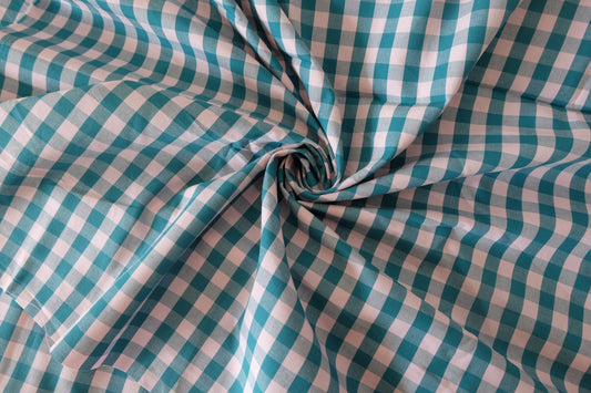 Japanese Yarn-Dyed Cotton Gingham Fabric in Teal Pink - 3.3 yd