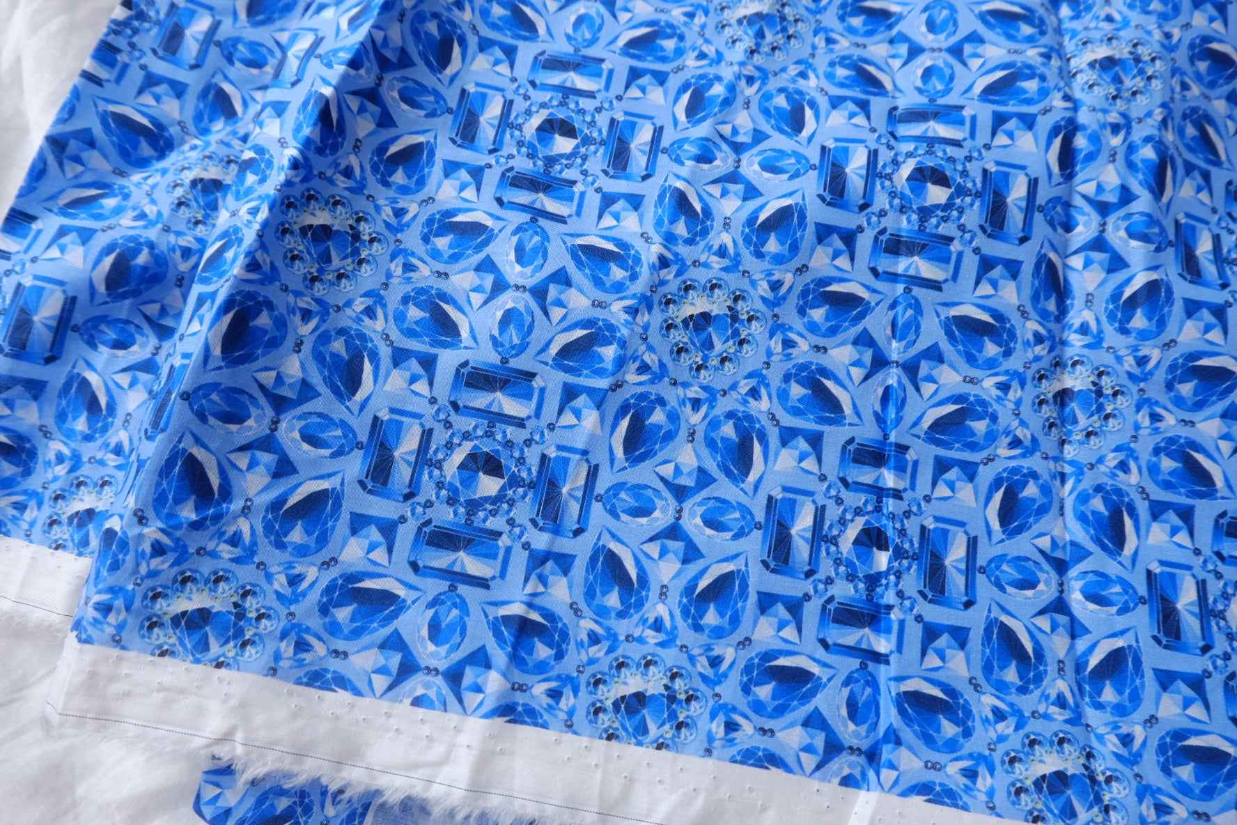 Blue Jewel Print Cotton Poplin Fabric, Smooth Lightweight Shirting, 3.17 Yards