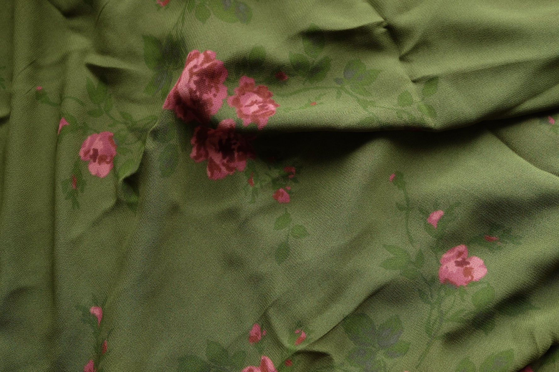 Olive Pink Floral Viscose Fabric – 3.3 yd