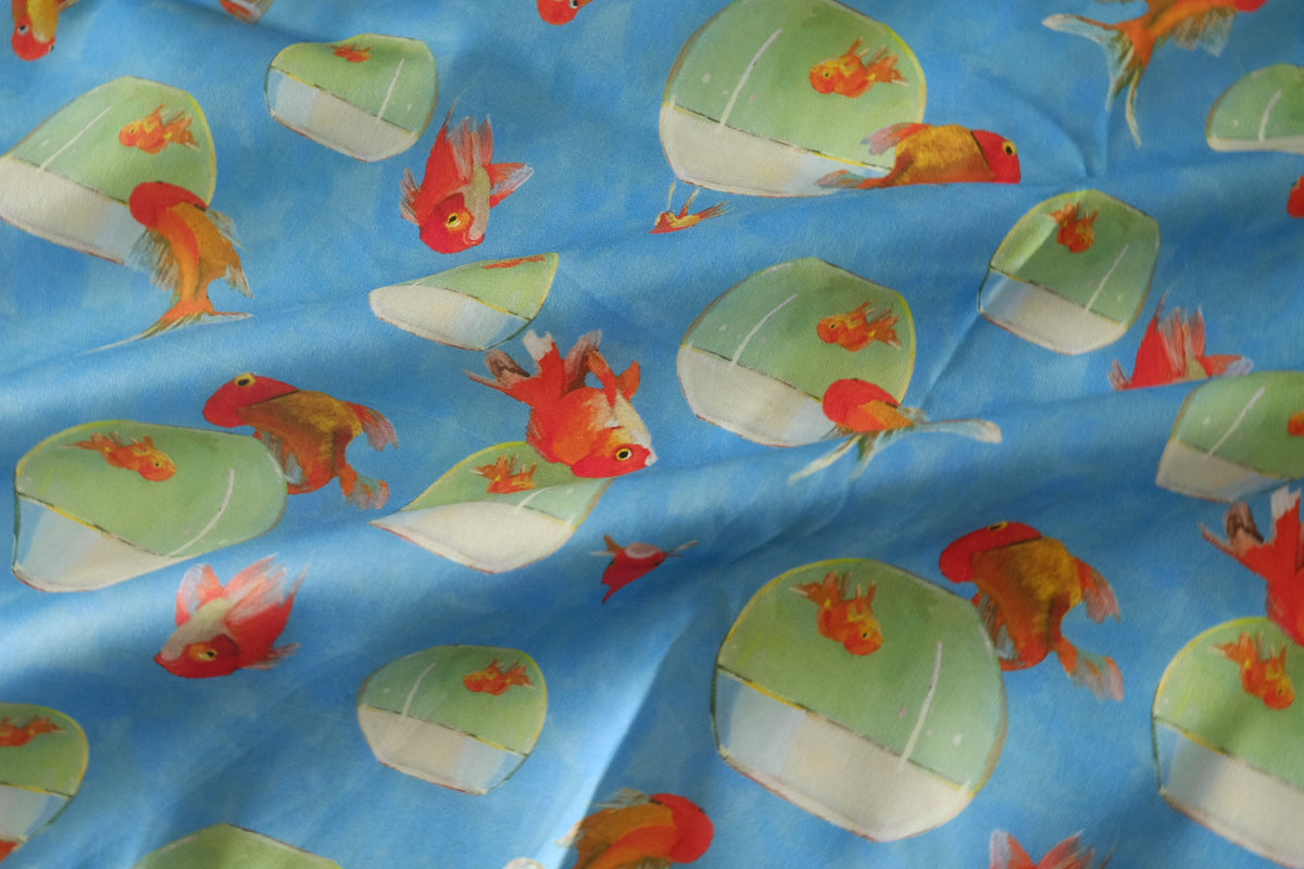 Goldfish Daydream – Playful Cotton Sateen Fabric | 1.6 Yards/2.2 yards