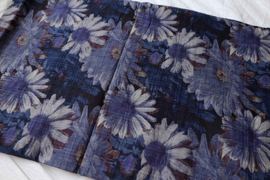 Quiet Blue Daisy Cotton Linen Fabric - 1.64 yd