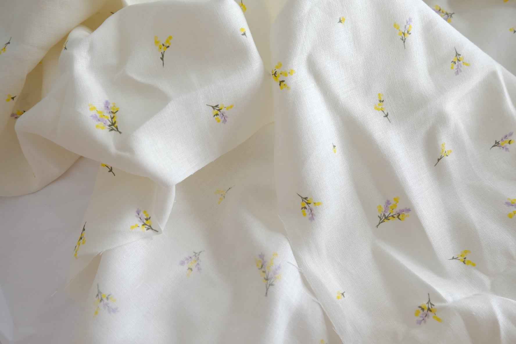 Tiny Yellow Floral Linen Fabric - 2.19 yd
