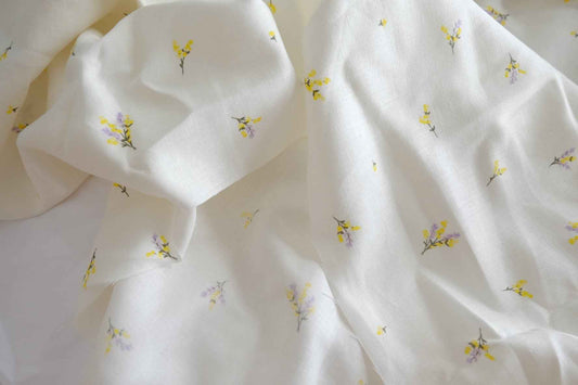 Tiny Yellow Floral Linen Fabric - 2.19 yd