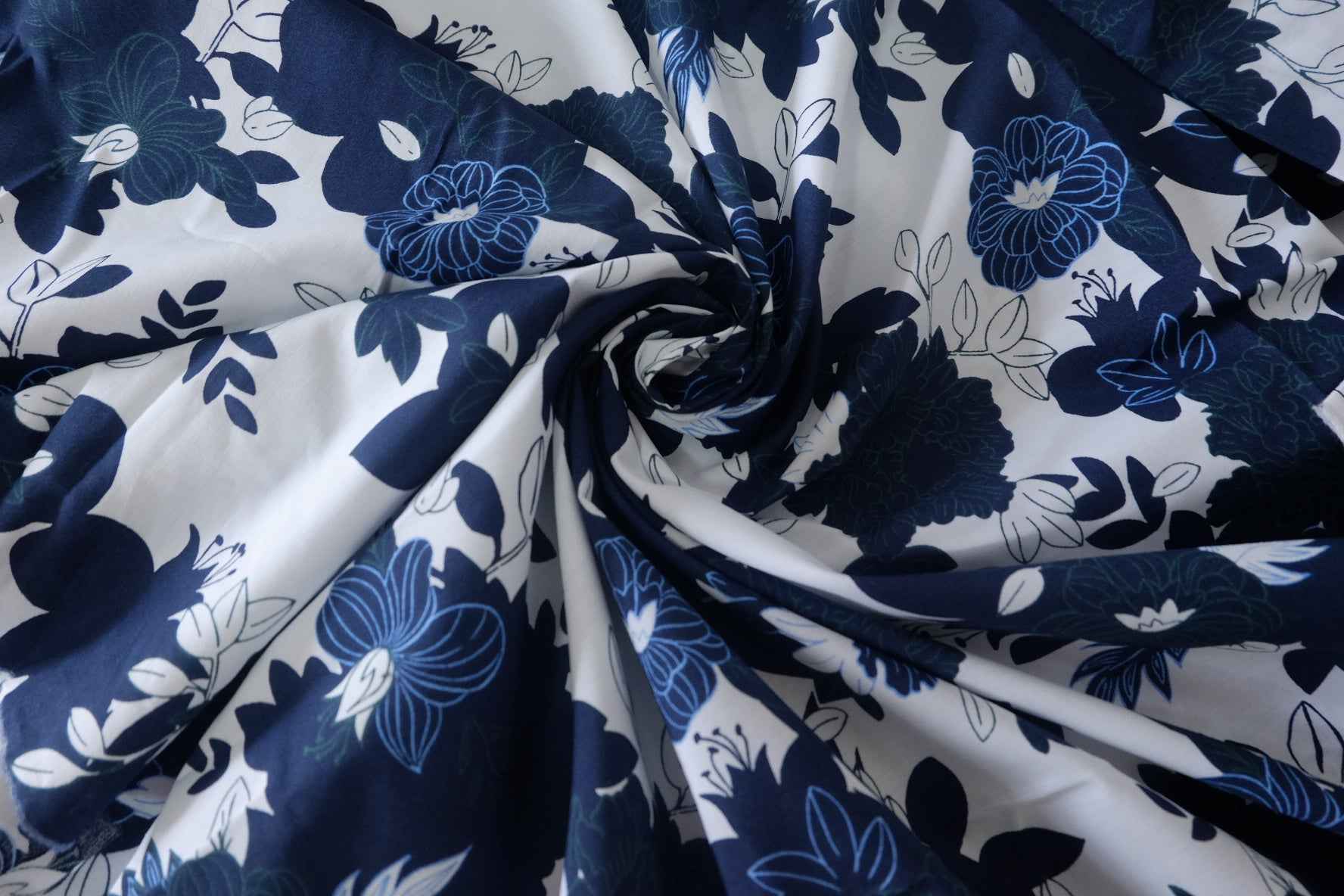 Midnight Blue Floral Cotton Fabric — Slightly Imperfect – 3.3 yd