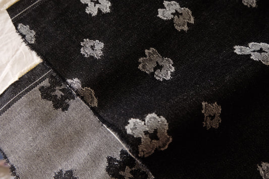 Little Grey Flowers – Heavyweight Cotton Jacquard Denim – 2.2 yd