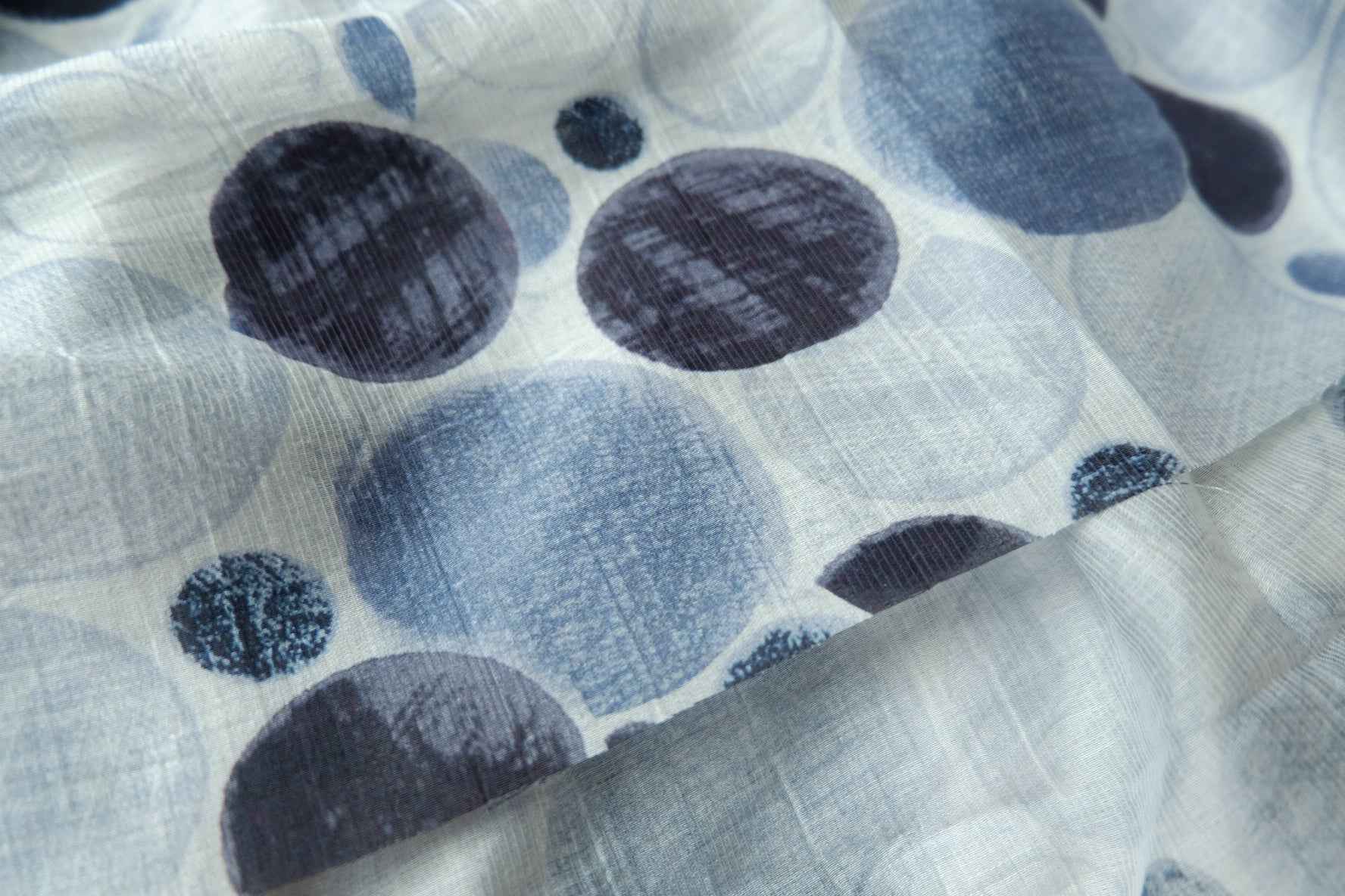 Blue Pebble Print Tencel Cotton Fabric, Soft Lightweight Dress Weight, 2.19 Yards