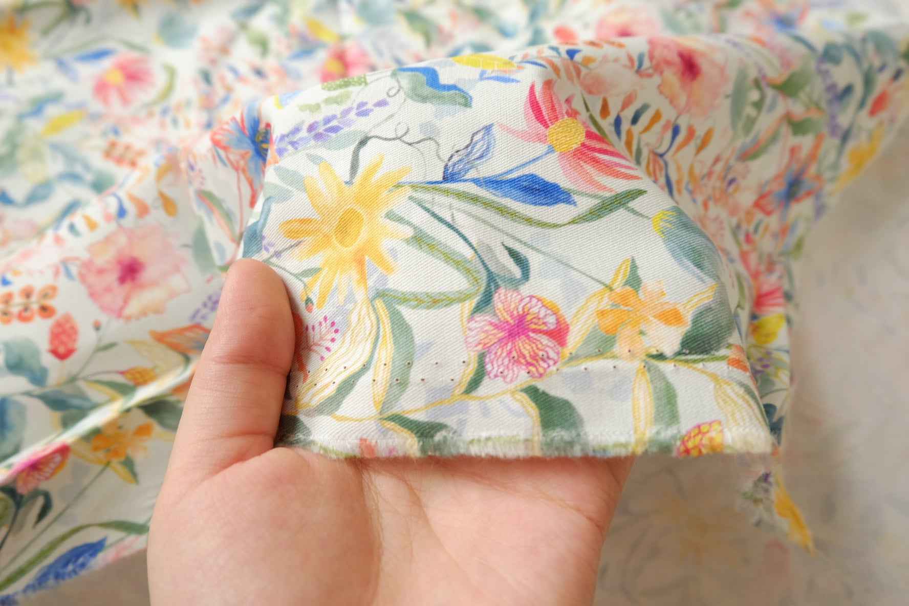 Colorful Floral Cotton Twill Fabric - 1.64 yd