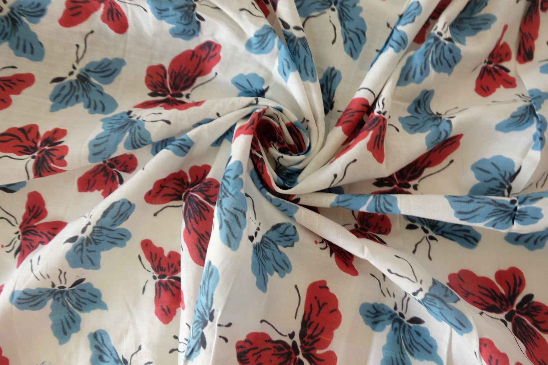 Red Blue Butterfly Cotton Linen — 2.73 yd