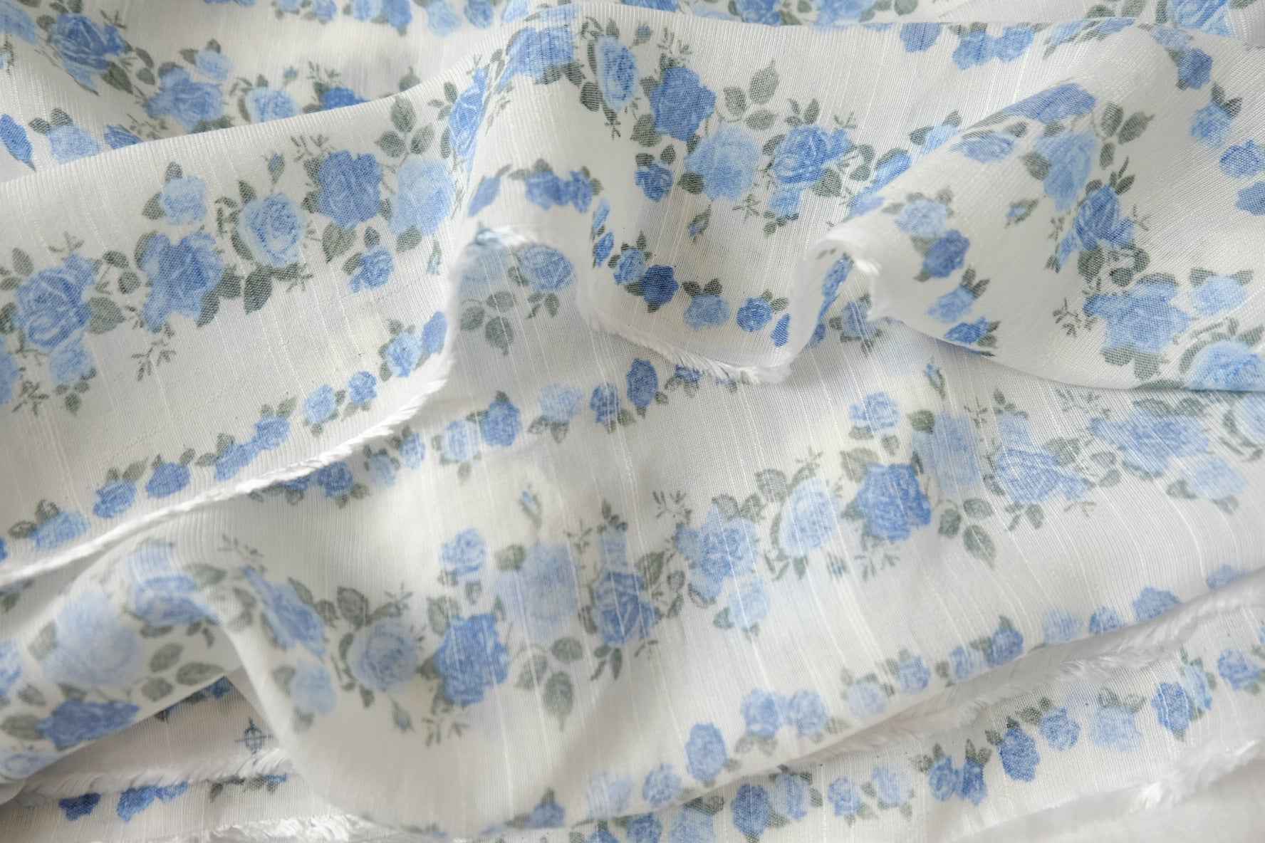 Blue Floral Tencel Linen Blend — 1.64 yd Piece