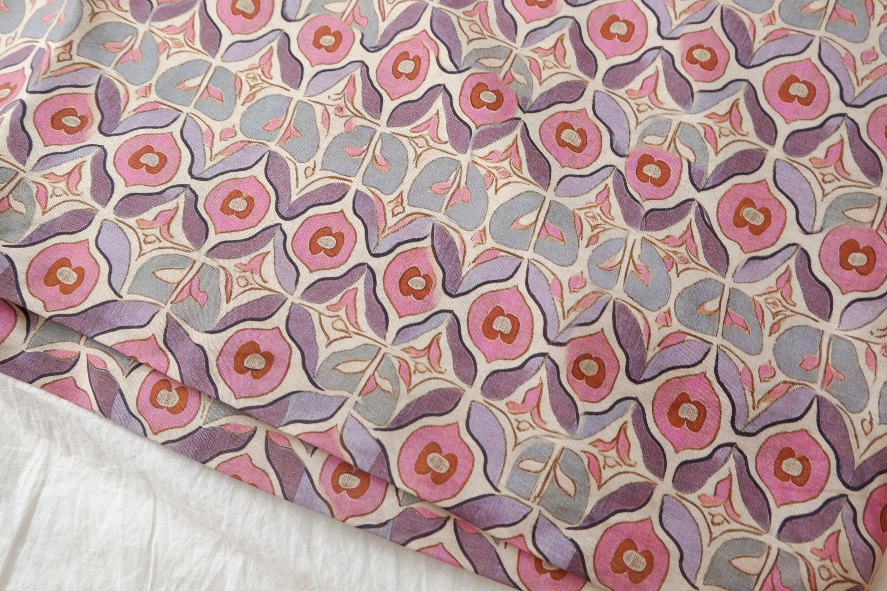 Pink Tile Floral Cotton-Nylon Shirting Fabric — 2.19 yd