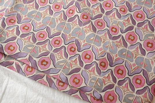 Pink Tile Floral Cotton-Nylon Shirting Fabric — 2.19 yd