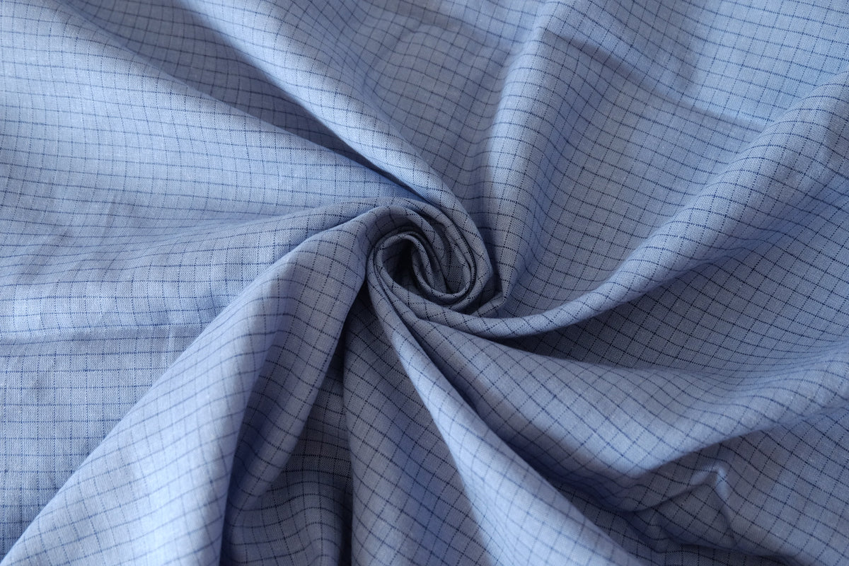 Powder Blue Windowpane – Yarn-Dyed Linen Cotton Fabric – 2.84 yd