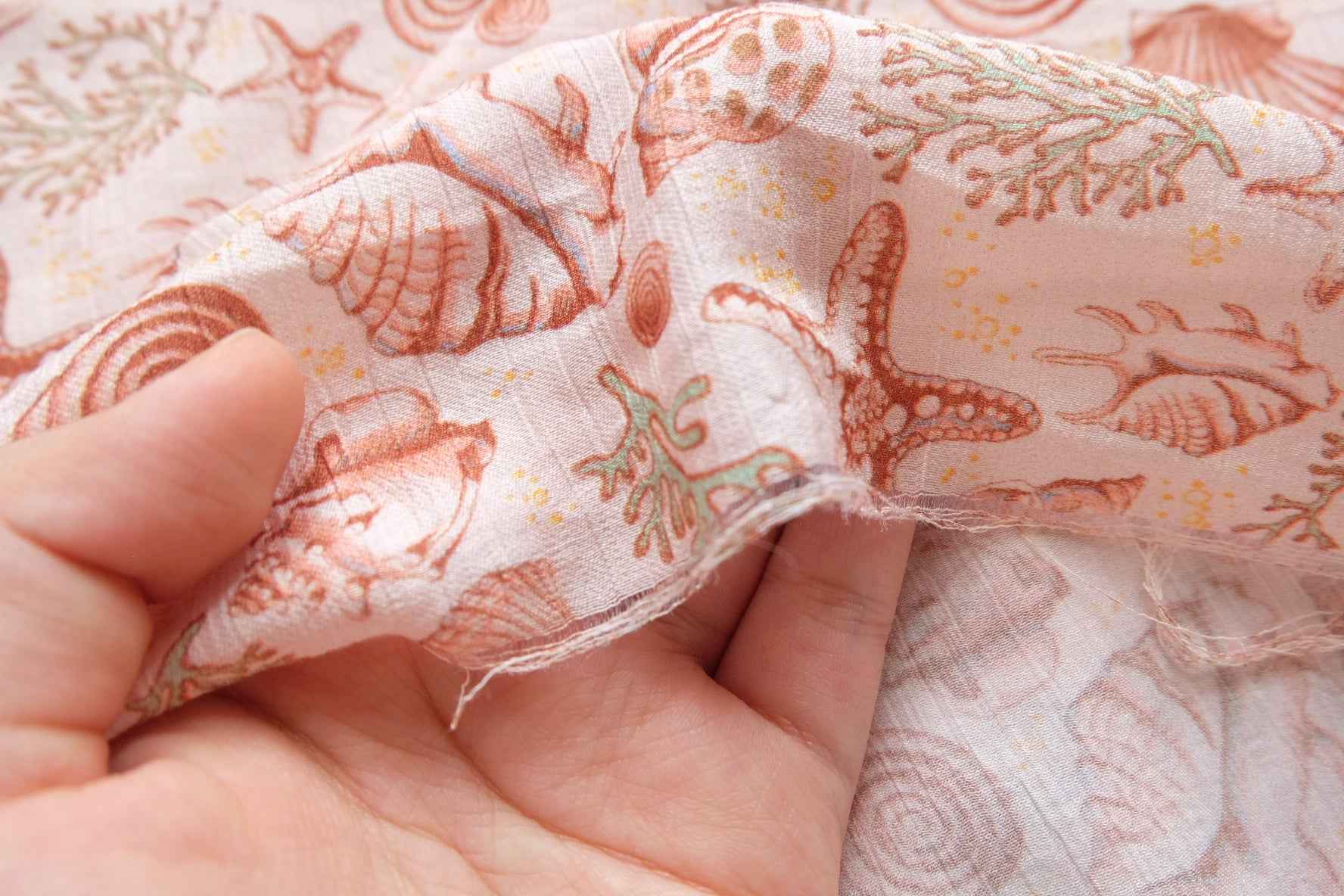 Coral Shell Tencel Cotton Fabric, Soft Textured Summer Dress Weight, 3.28 Yards
