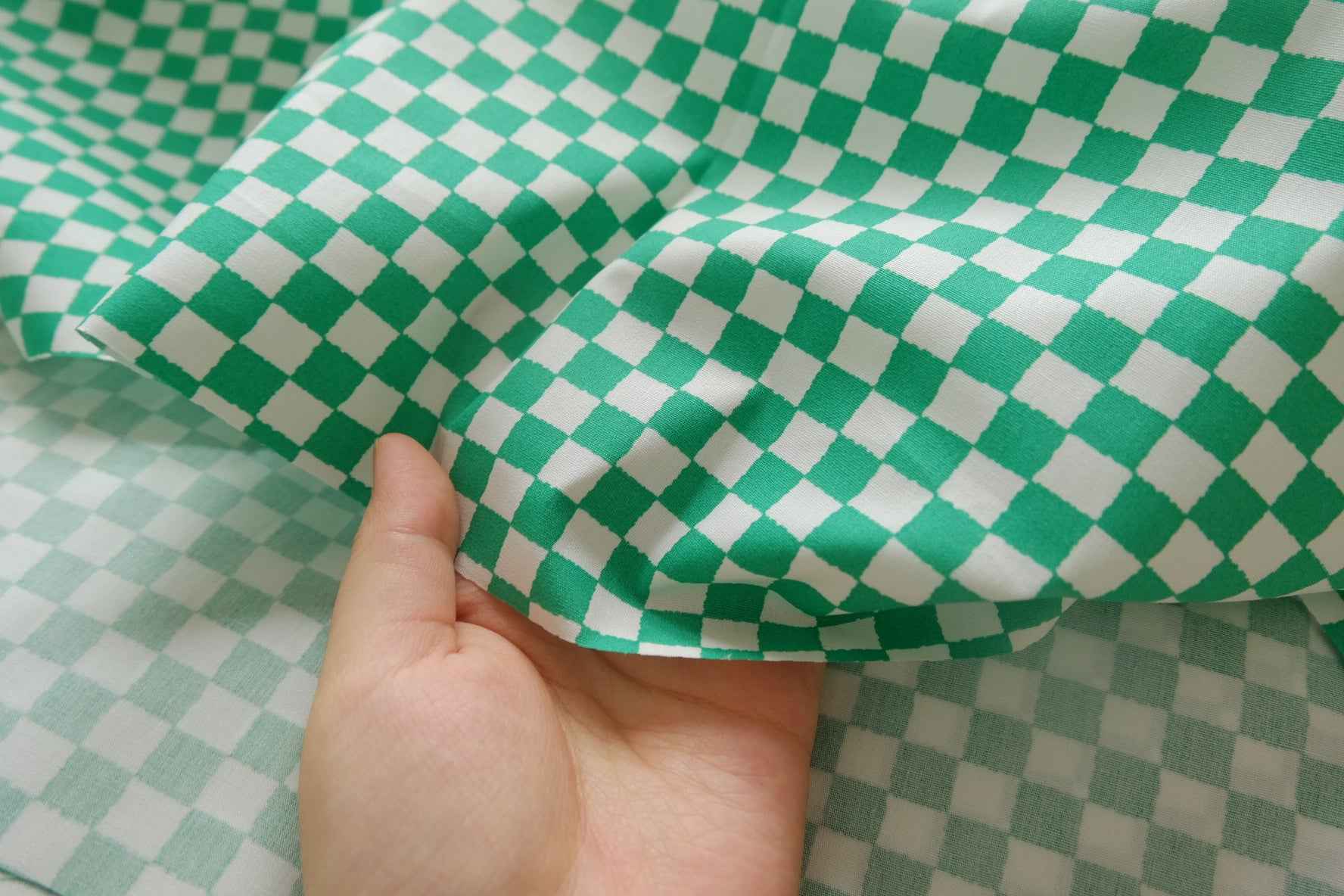 Green Checkerboard Crisp Cotton Poplin Fabric - 2.19 yd