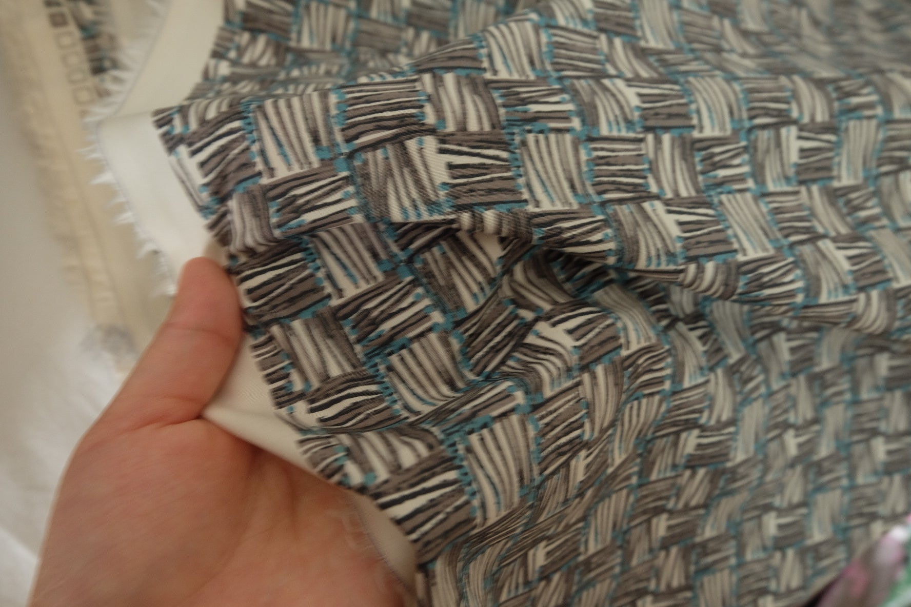 Blue Basketweave Geometric Cotton Fabric – 3.3 yd