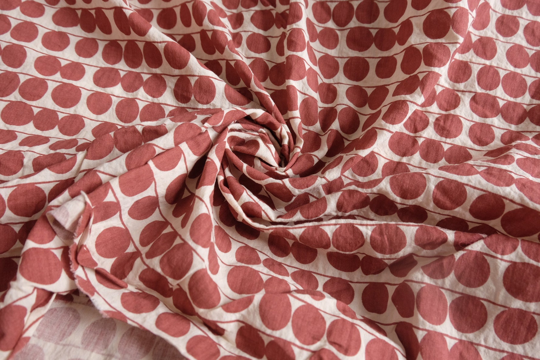 Red Leaf Washed Textured Cotton Fabric - 3.28 yd