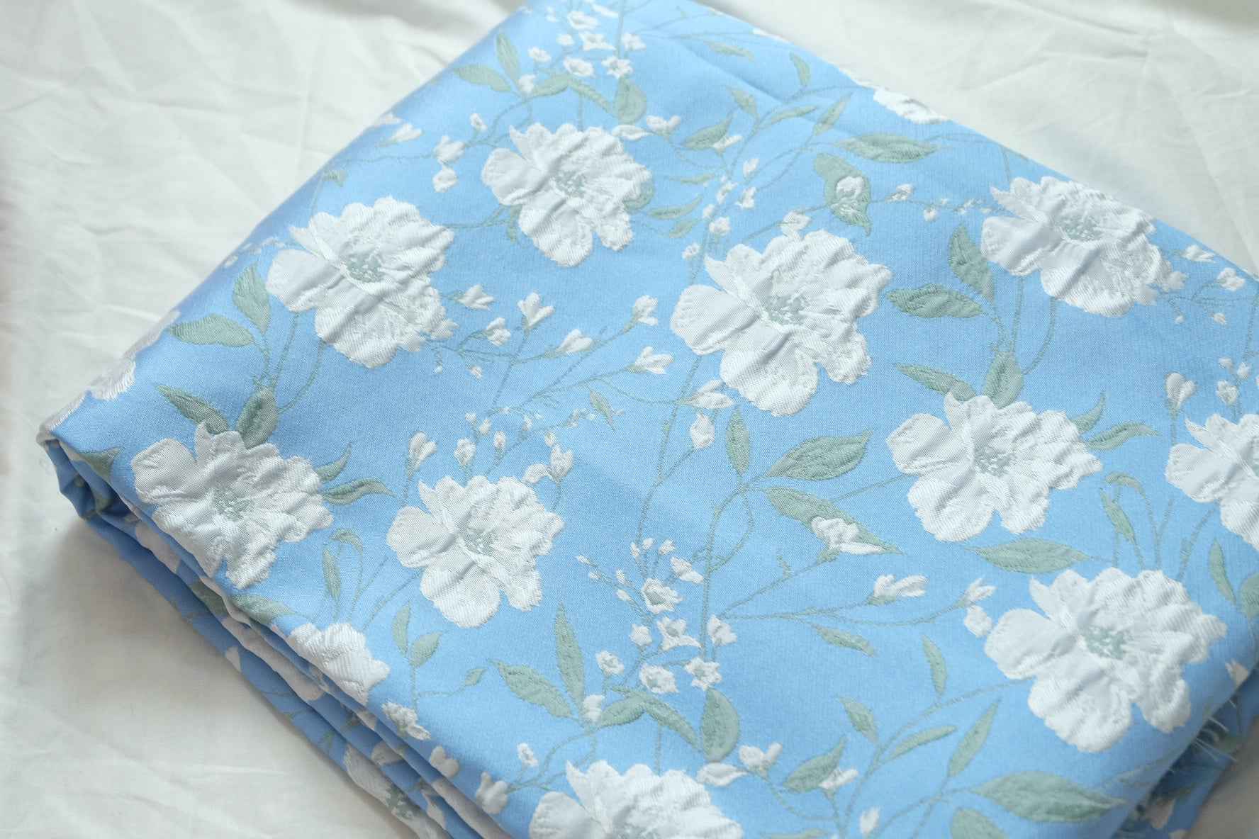 Sky Blue Floral Brocade Fabric, Structured Occasion Weight, 2.19 Yards