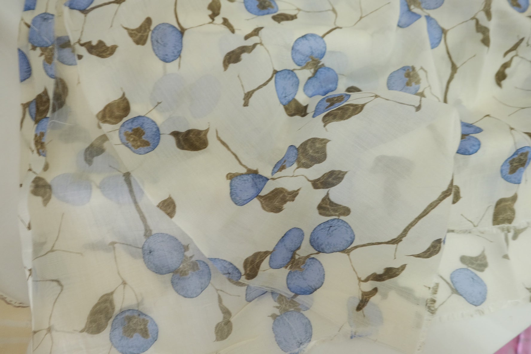 Blue Botanical Tencel Linen Blend Fabric – 2.2 yd
