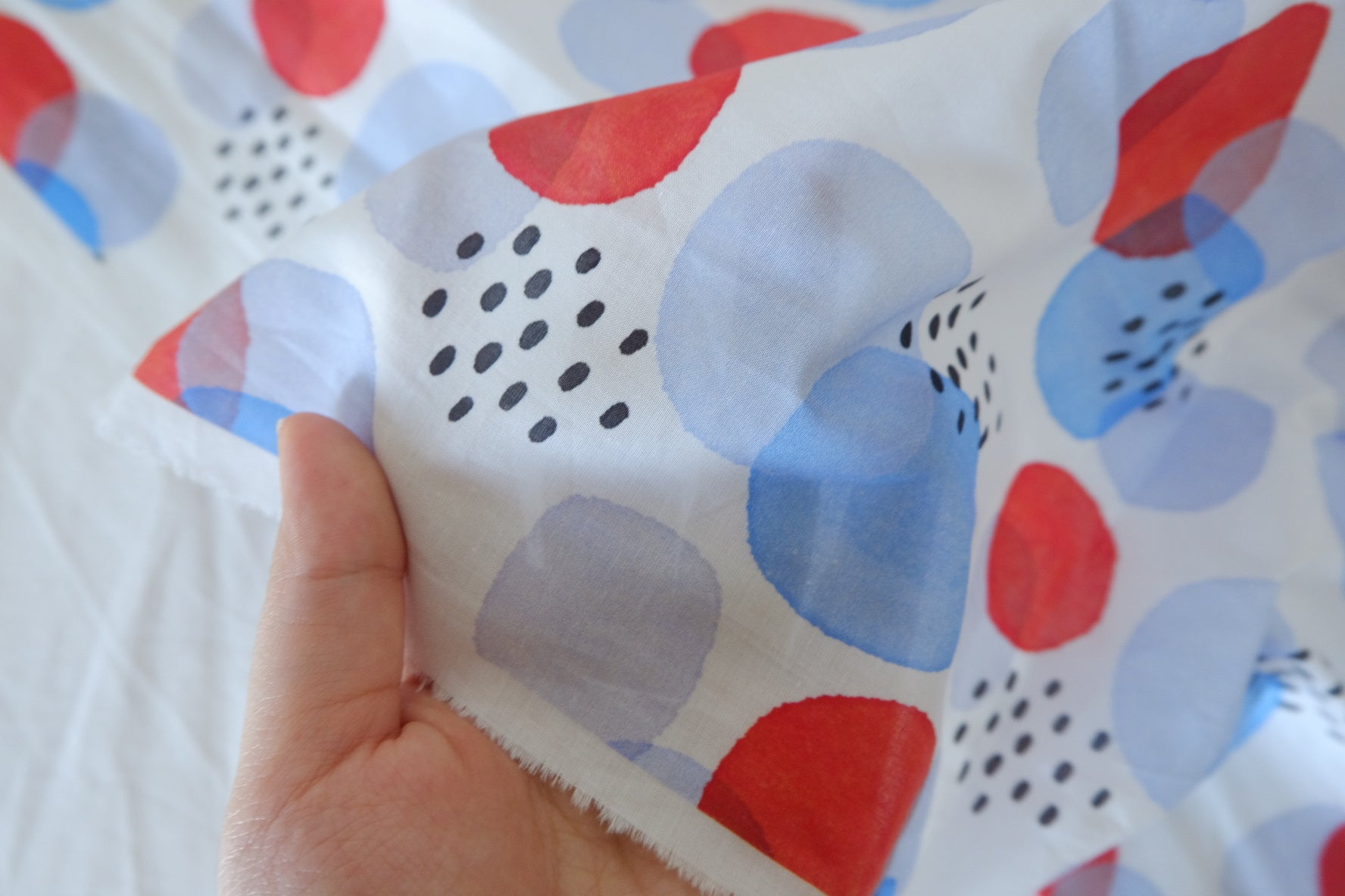 Red Blue Abstract Cotton Lawn Fabric – 3.8 yd