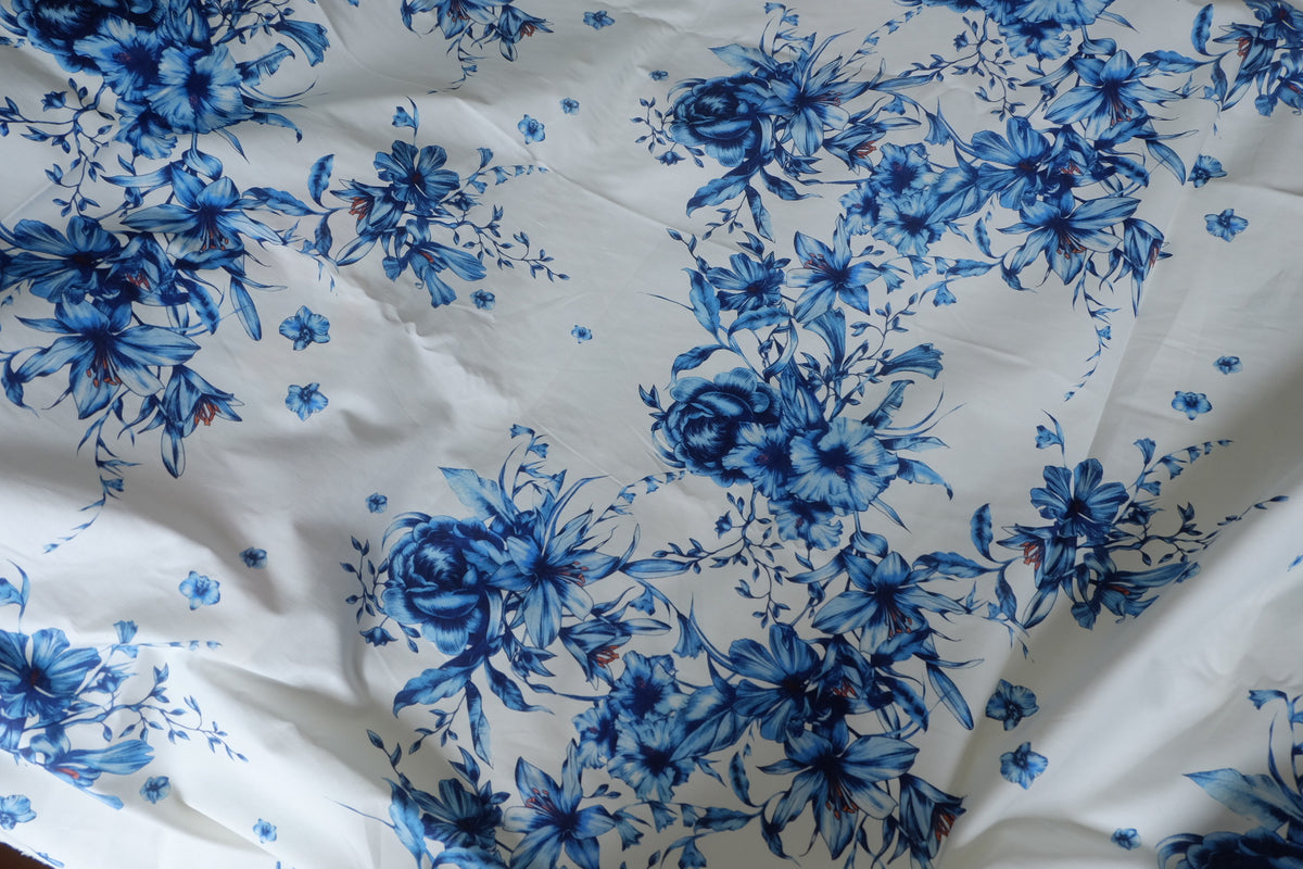 Cobalt Floral Cotton Sateen — 2.2 yd / 3.1 yd