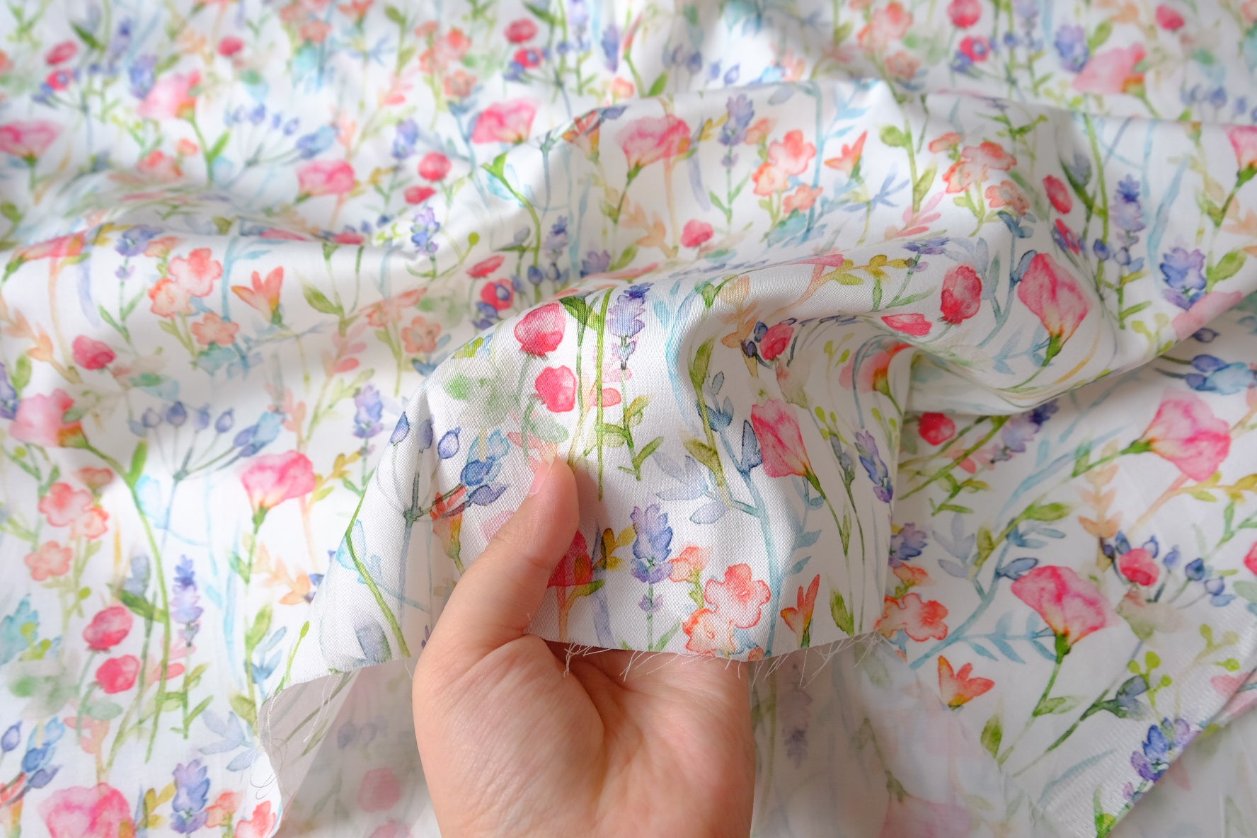 Watercolor Wildflower Silky Stretch Cotton Sateen — 2.19 yd