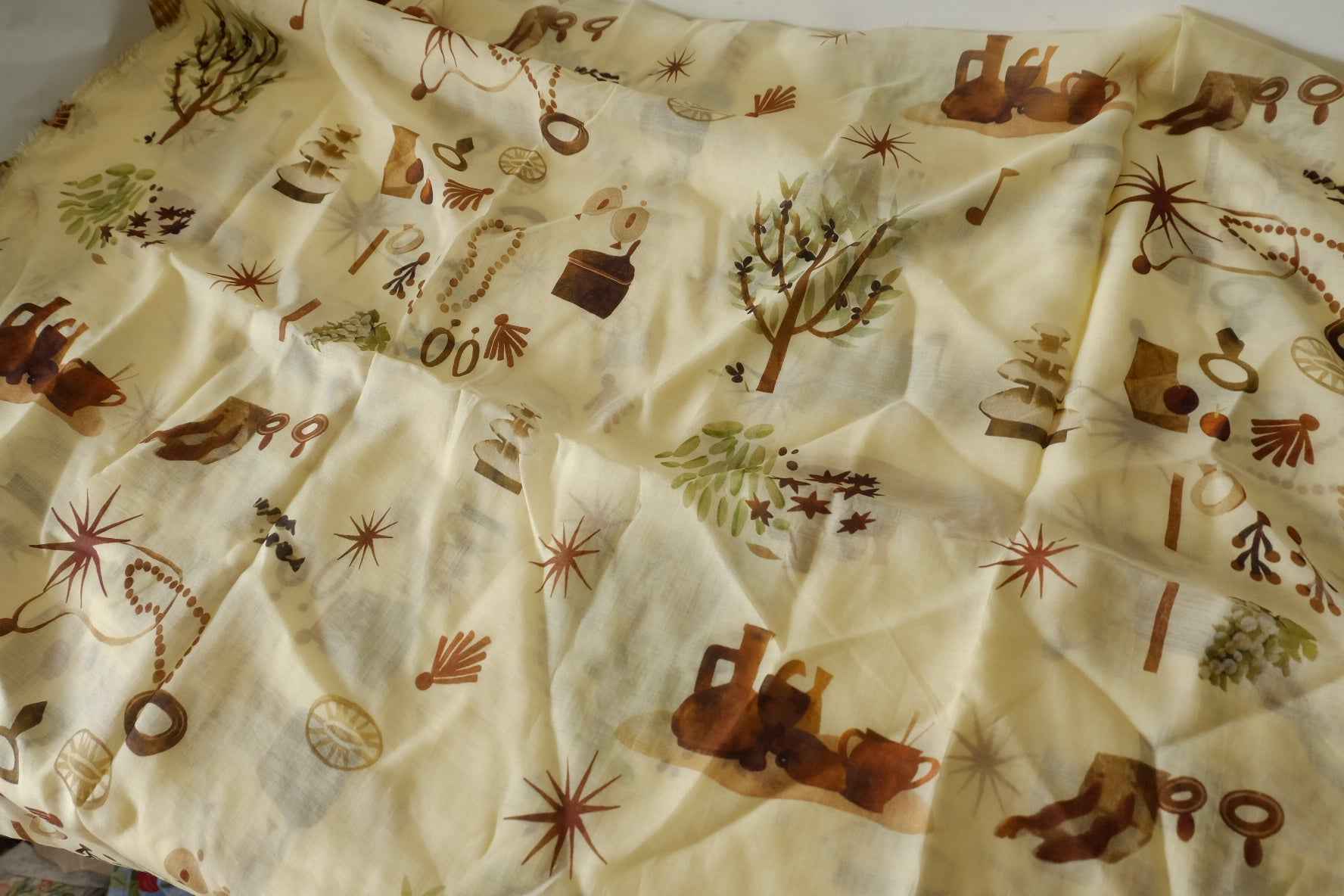 Whimsical Objects Print Tencel Ramie Fabric – 3.3 yd