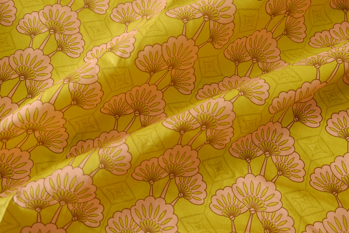 Chartreuse Retro Floral Cotton Lawn — 3.06 yd