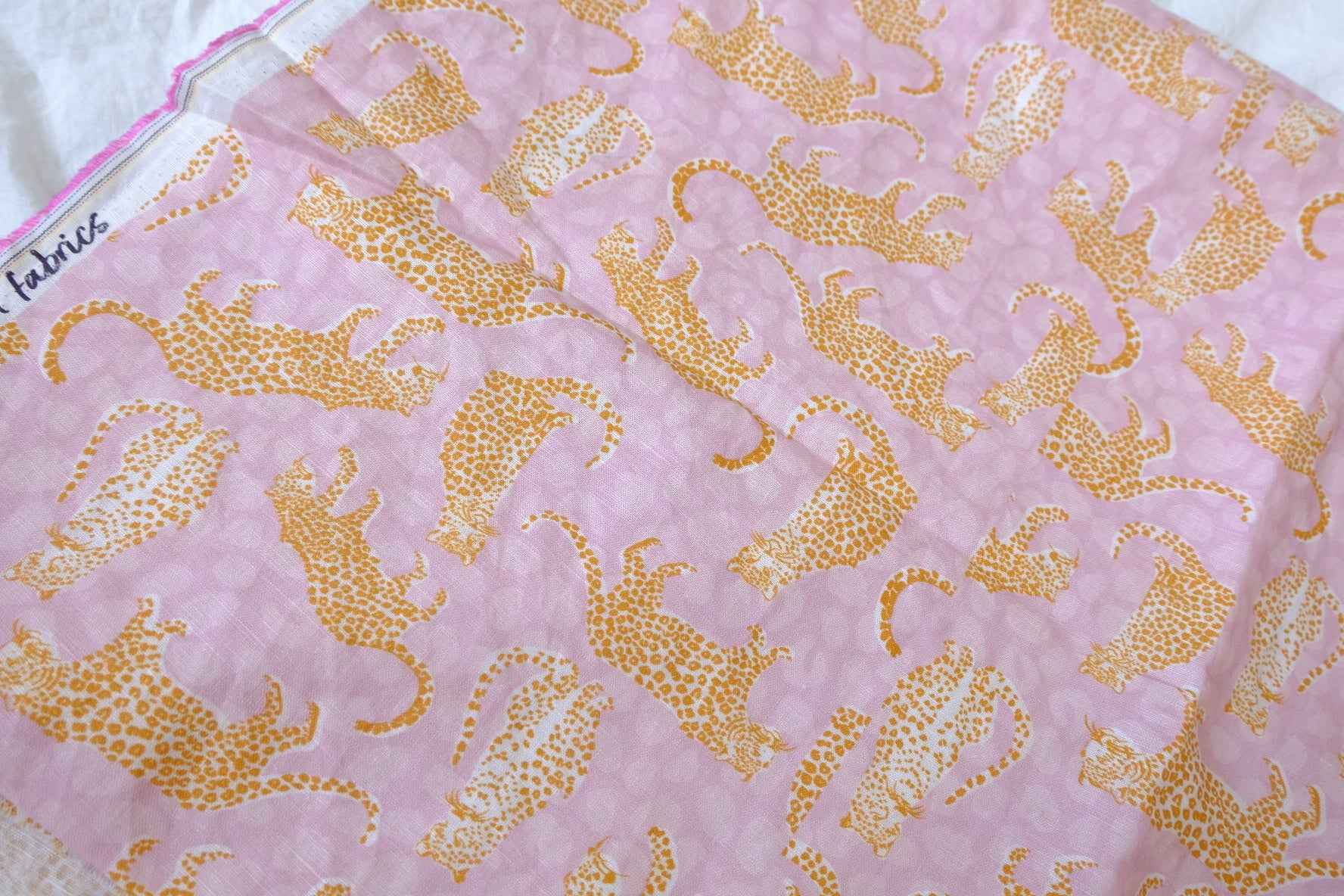 Pink Leopard Linen Cotton Blend Fabric — 1.86 yd