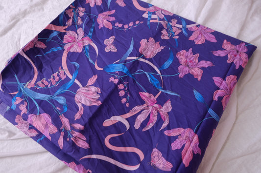 Purple Lily Ribbon Cotton Lawn Fabric - 3.28 yd