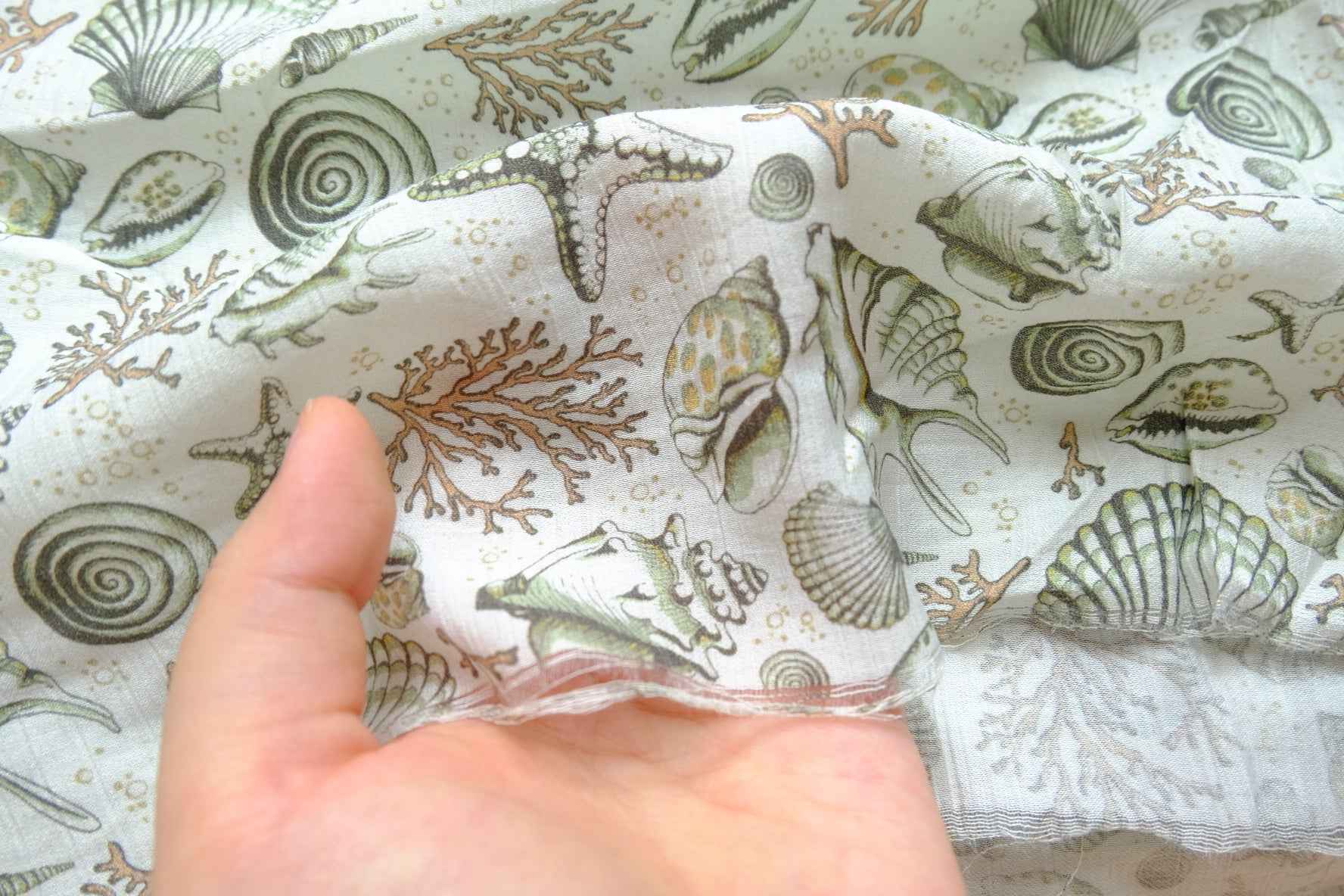 Sea Shell Tencel Cotton Fabric, Soft Textured Summer Dress Weight, 3.28 Yards
