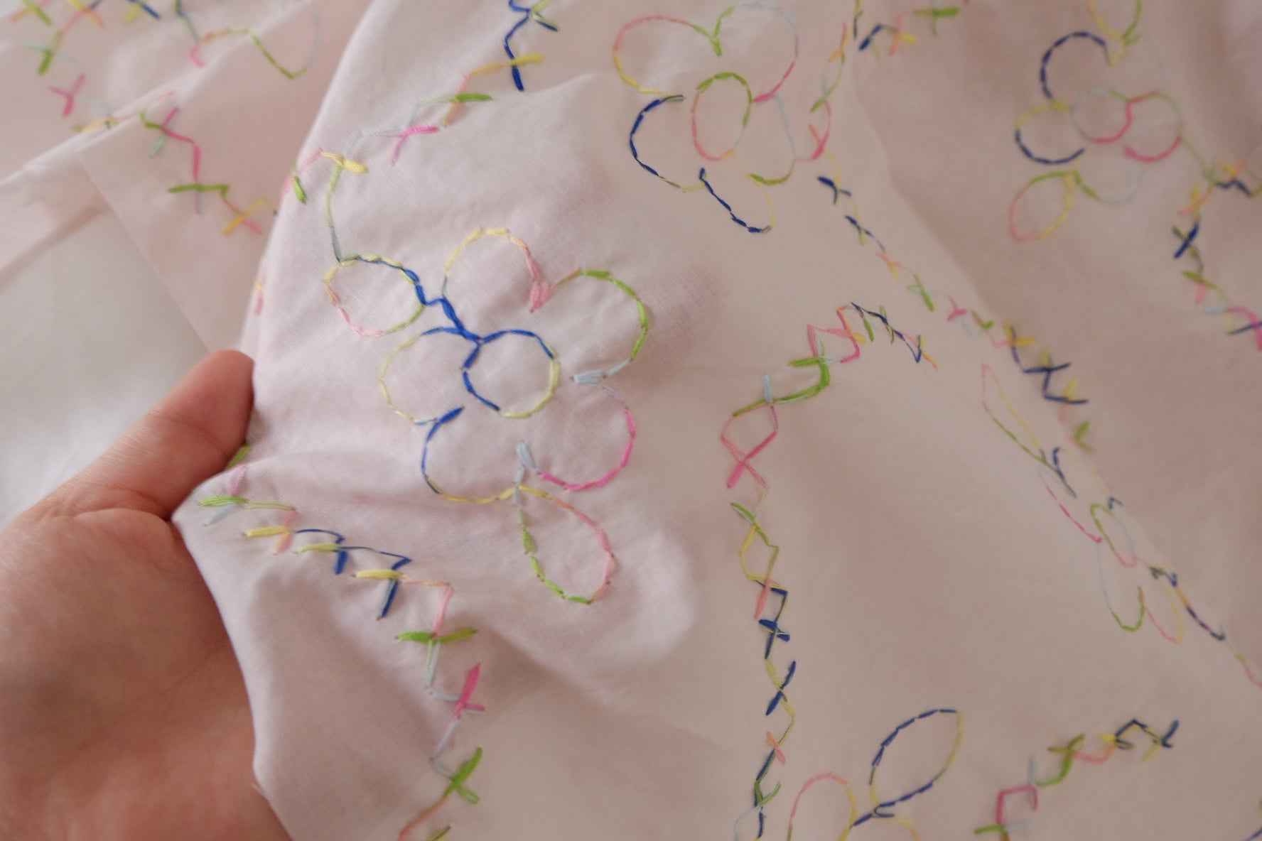 Rainbow Stitch Embroidered Cotton Fabric – 1.6 yd