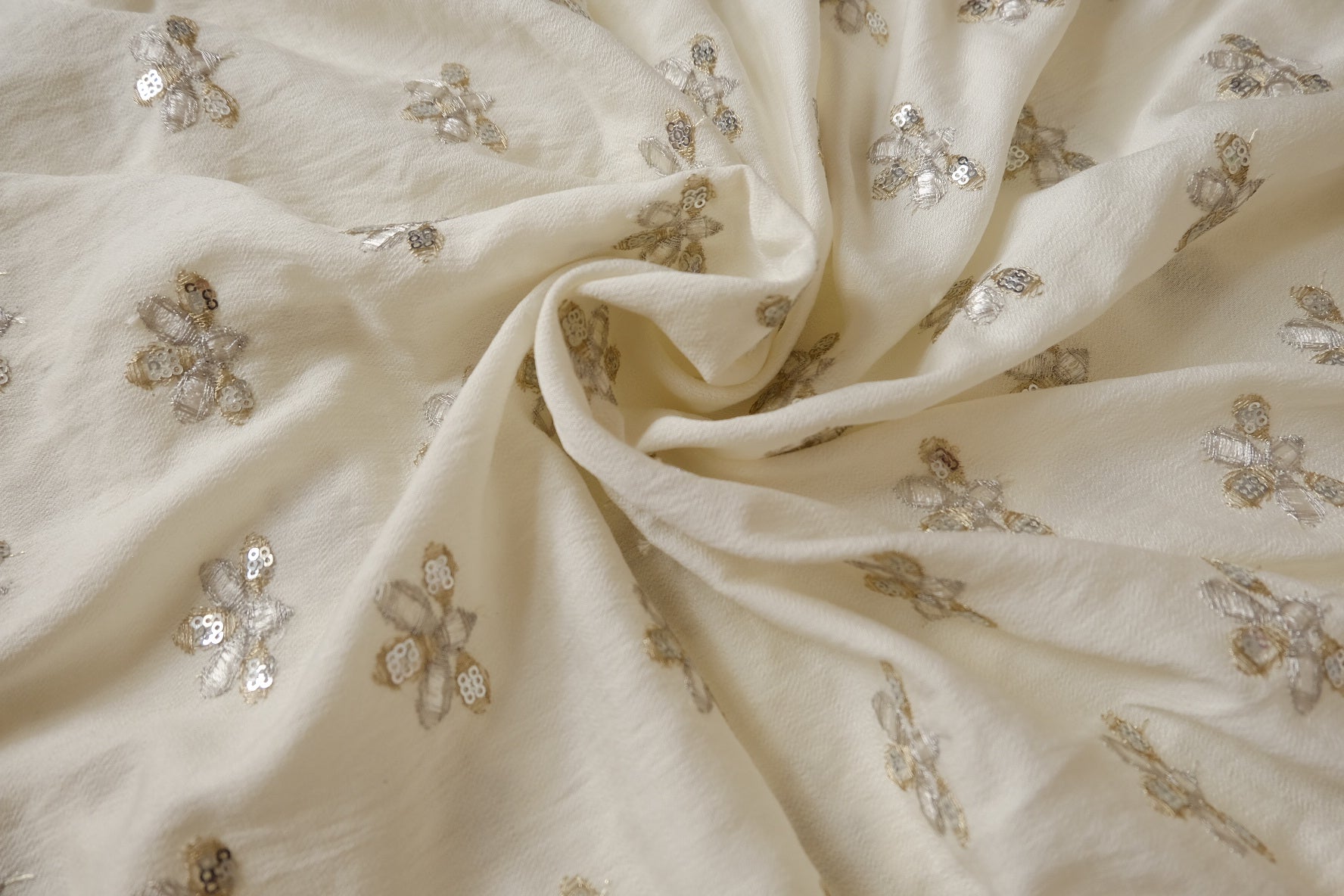 Bee Sequin Embroidered Tencel Linen Fabric – Soft Statement Dress Fabric (2.19 yards)