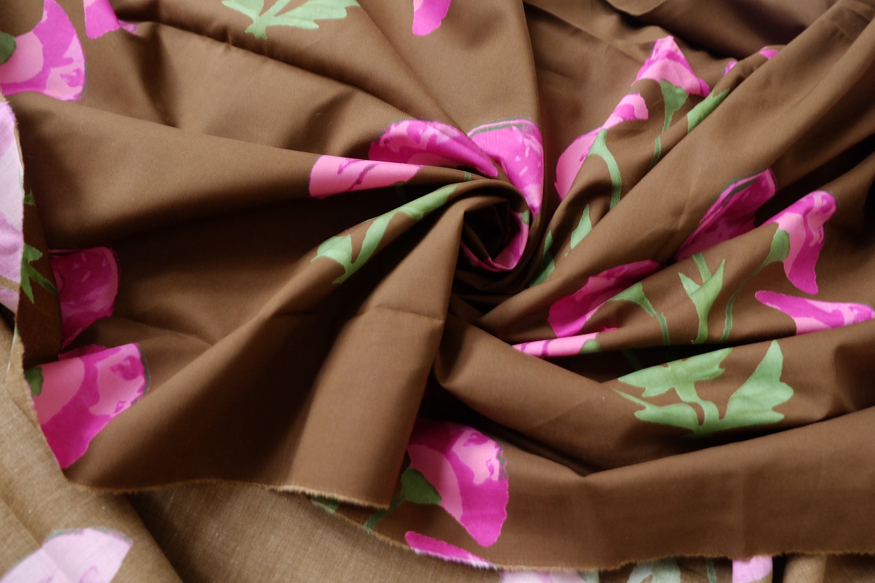 Brown Floral 80s Cotton Designer Shirt Fabric — 2.19 yd
